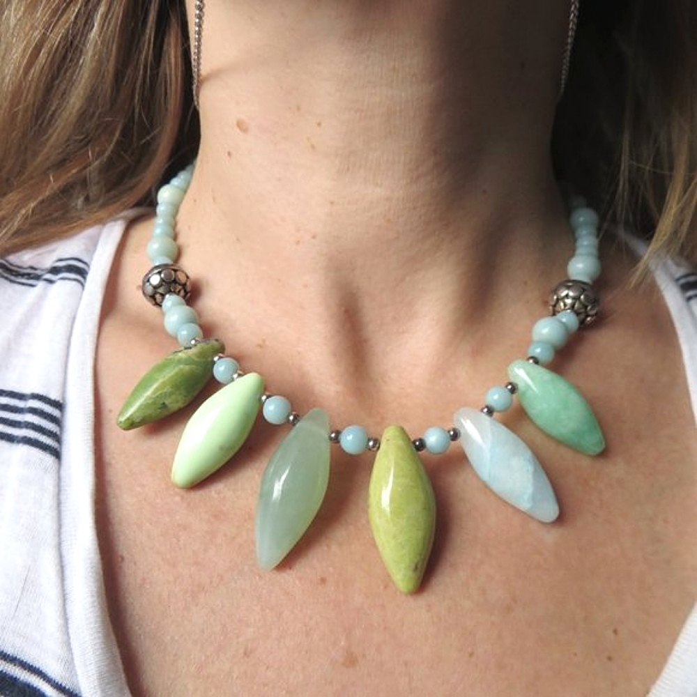 Chalcedony Turquoise Sterling Silver Spike Necklace